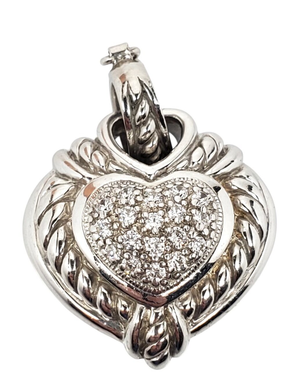 Judith Ripka Sterling Silver Reversible CZ Heart Enhancer Pendant #23944